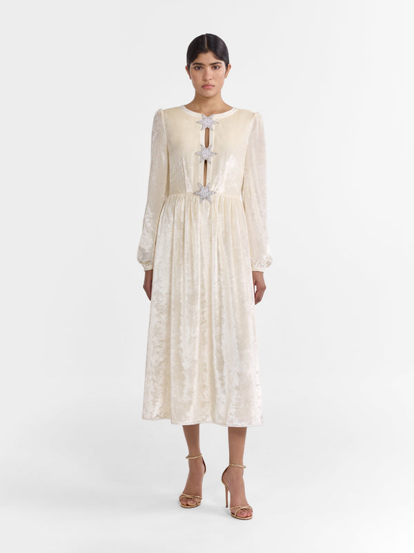 Saloni Camille Bows Dress In Tusk Pearl Stars