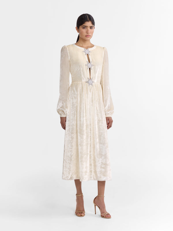 Saloni Camille Bows Dress In Tusk Pearl Stars