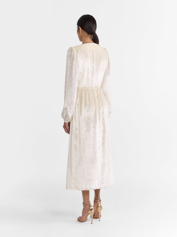 Saloni Camille Bows Dress In Tusk Pearl Stars