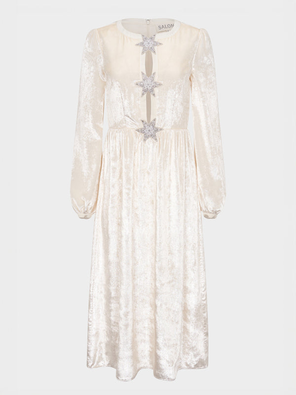 saloni Camille Bows Dress in Tusk Pearl Stars