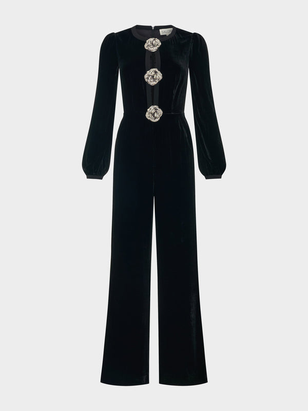 saloni Camille Bows Jumpsuit in Black Crystal Rose