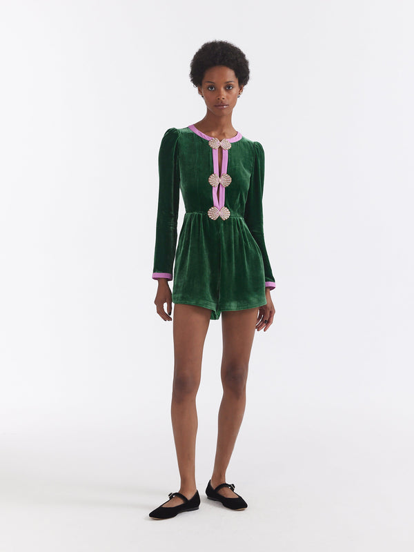 Saloni Camille Bows Playsuit In Emerald
