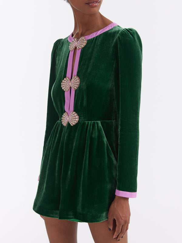 Saloni Camille Bows Playsuit In Emerald