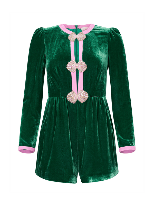 saloni Camille Bows Playsuit in Emerald