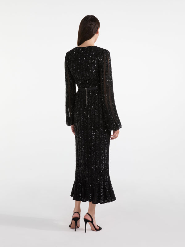 Saloni Camille Crop Top In Black Sequin Embroidery
