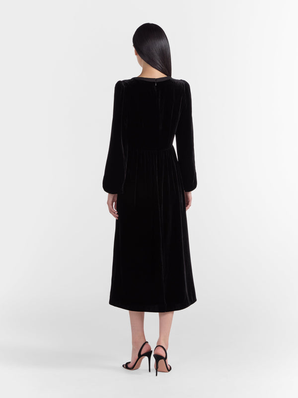 Saloni Camille Velvet Black Bows Dress In Black