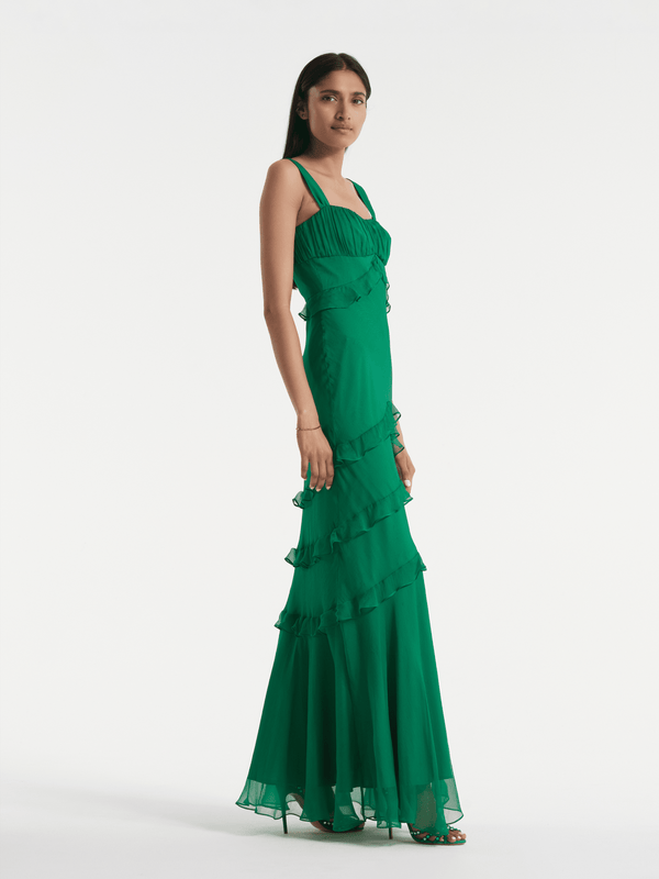 Saloni Chandra Dress In Emerald Green