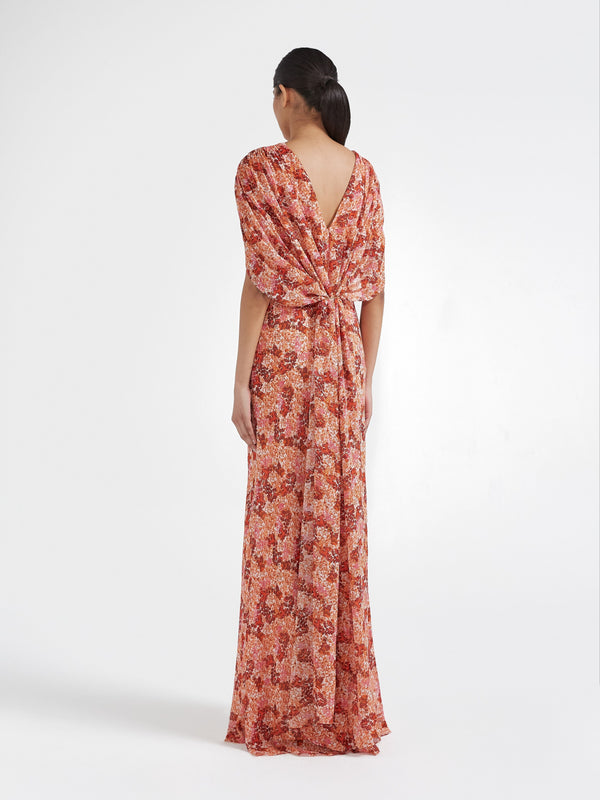 Saloni Claudia Cape Dress In Florentina Mandarin