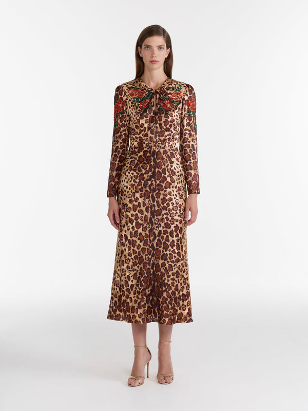Saloni Claudia Midi Dress In Cheetah Petal