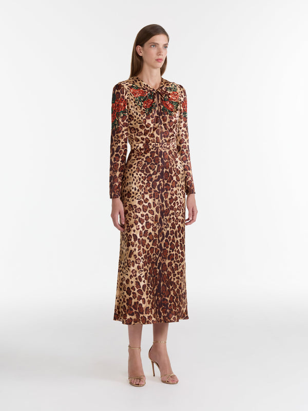 Saloni Claudia Midi Dress In Cheetah Petal