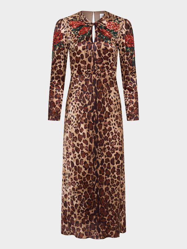 saloni Claudia Midi Dress in Cheetah Petal