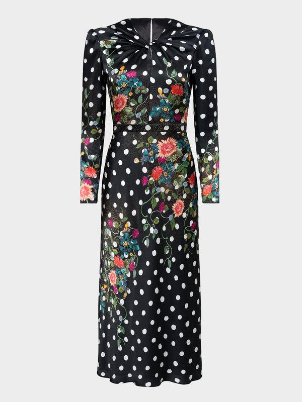 saloni Claudia Midi Dress in Polka Bouquet