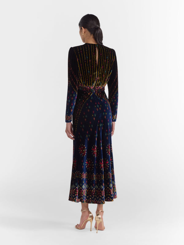 Saloni Claudia Midi Velvet Dress In Jewel Rays