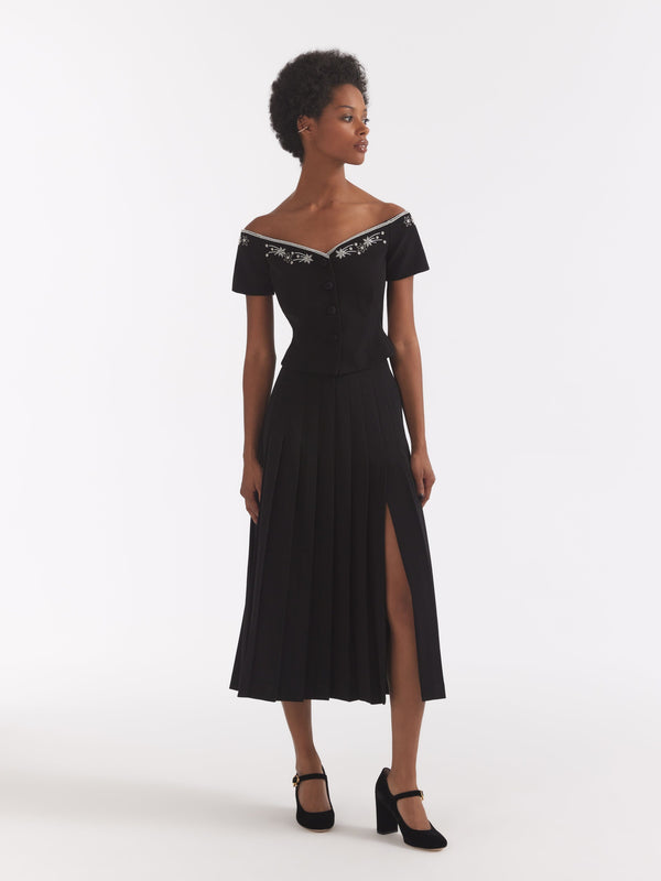 Saloni Clementine Top In Black Astro Embroidery