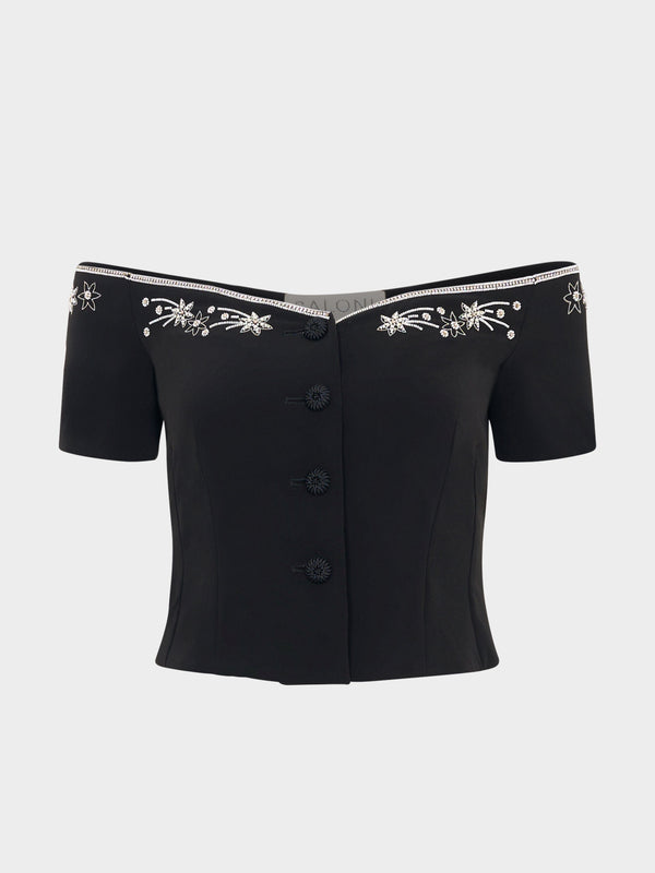 saloni Clementine Top in Black Astro Embroidery