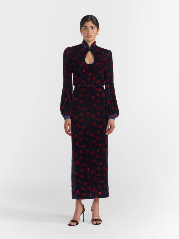 Saloni Domino Dress In Rose Petal Navy