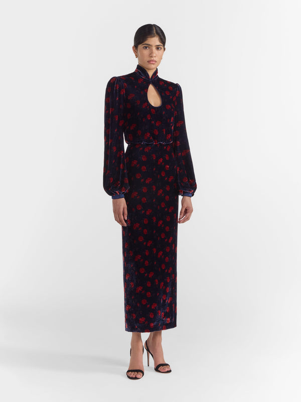 Saloni Domino Dress In Rose Petal Navy