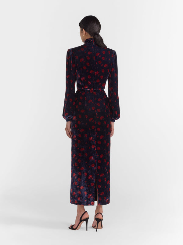 Saloni Domino Dress In Rose Petal Navy