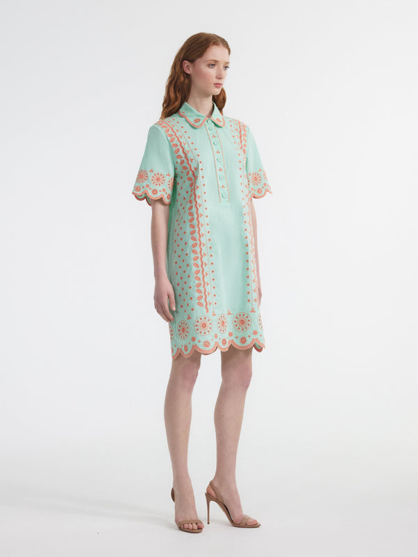 Saloni Dree B Short Dress In Bleach Aqua