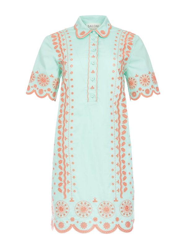 saloni Dree B Short Dress in Bleach Aqua
