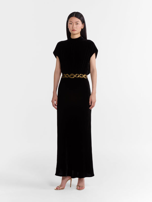 Saloni Fabienne B Dress In Black Sash Embroidery
