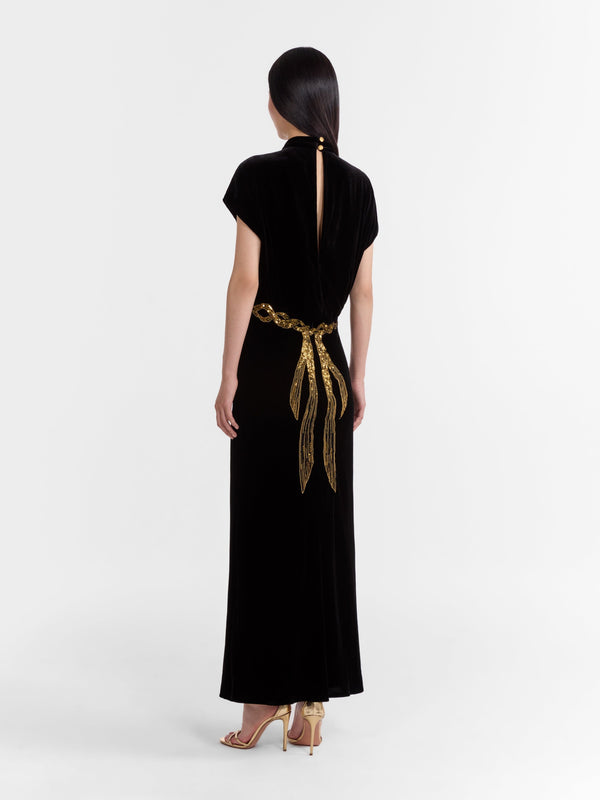 Saloni Fabienne B Dress In Black Sash Embroidery