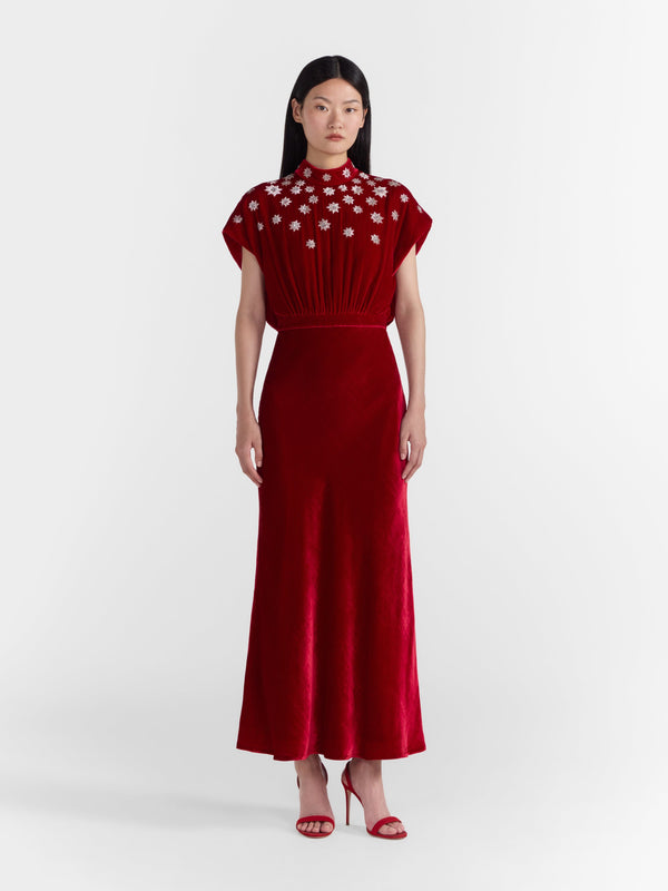 Saloni Fabienne Dress In True Red Embroidery