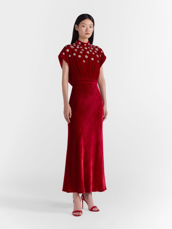 Saloni Fabienne Dress In True Red Embroidery