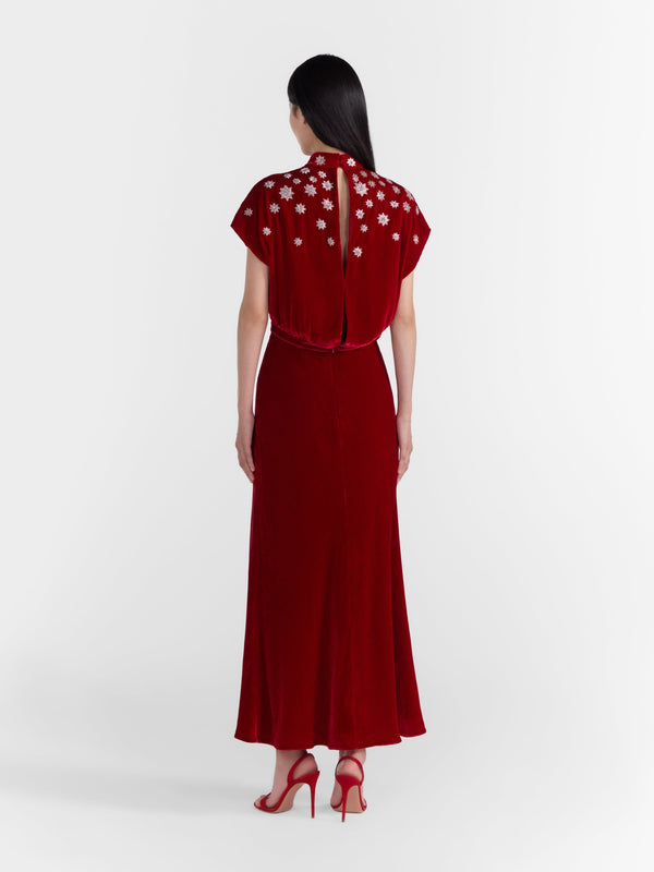 Saloni Fabienne Dress In True Red Embroidery