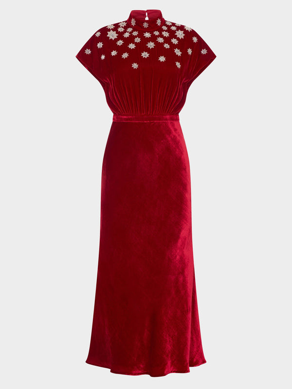 saloni Fabienne Dress in True Red Embroidery