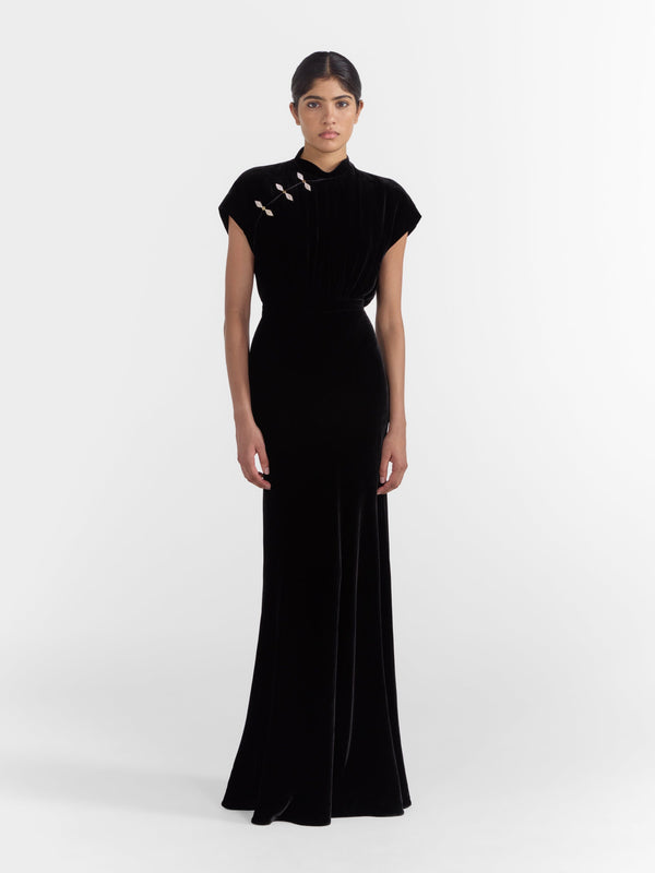 Saloni Fabienne Long B Dress In Black