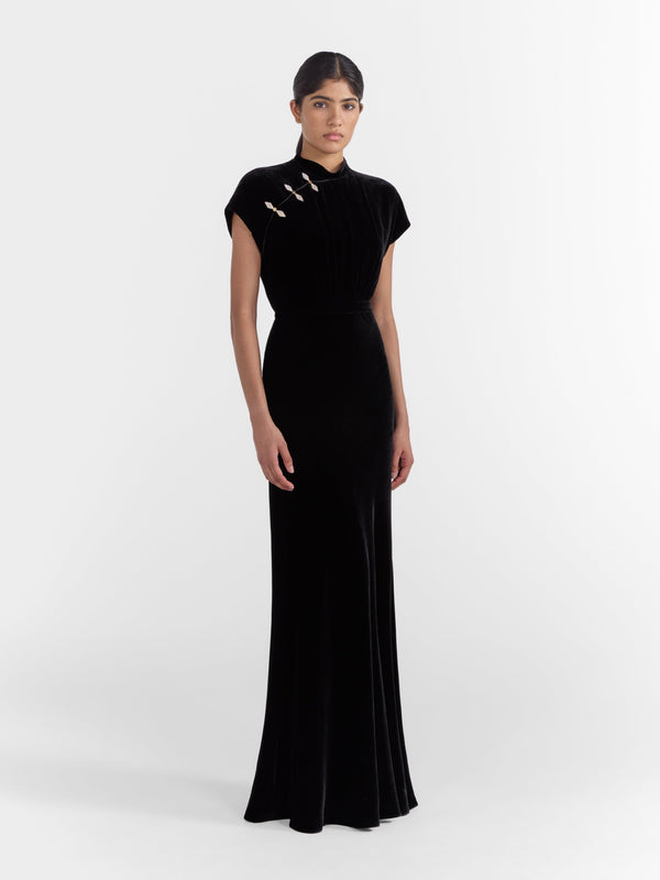 Saloni Fabienne Long B Dress In Black