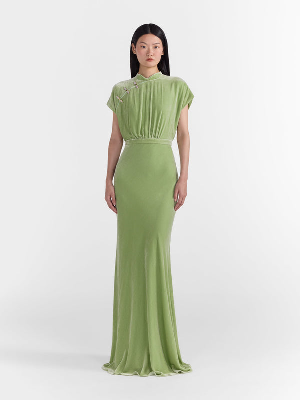 Saloni Fabienne Long B Dress In Light Jade