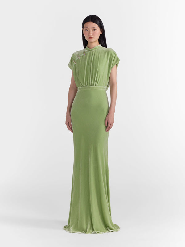 Saloni Fabienne Long B Dress In Light Jade
