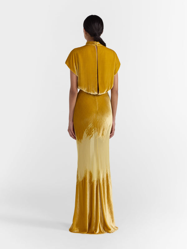 Saloni Fabienne Long Dress In Light Gold