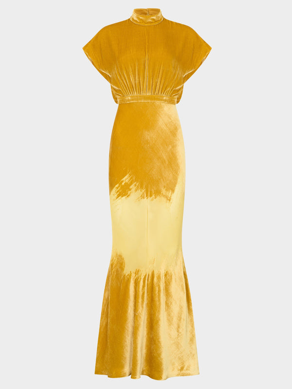 saloni Fabienne Long Dress in Light Gold