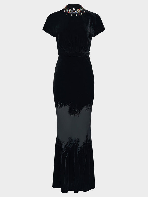 saloni Fabienne Long Dress in Onyx Brushstroke