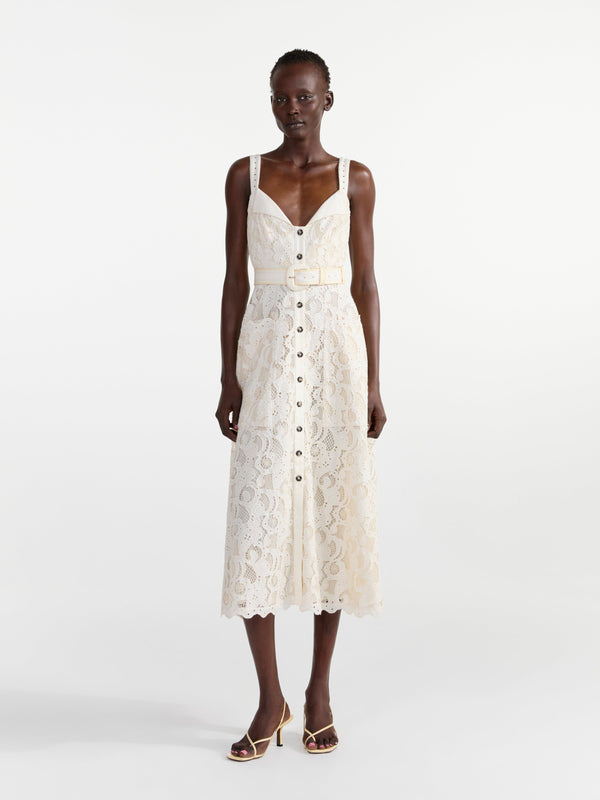 Saloni Fara Dress In Cream Ivory