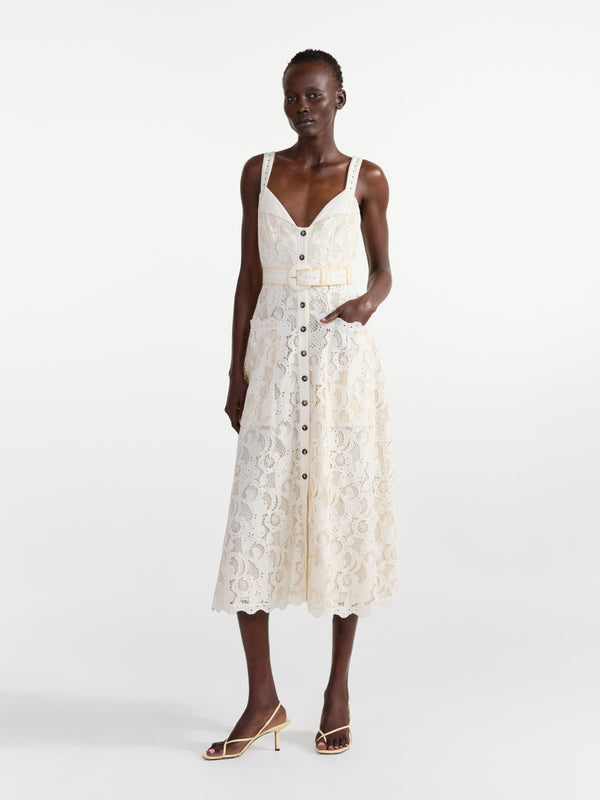 Saloni Fara Dress In Cream Ivory