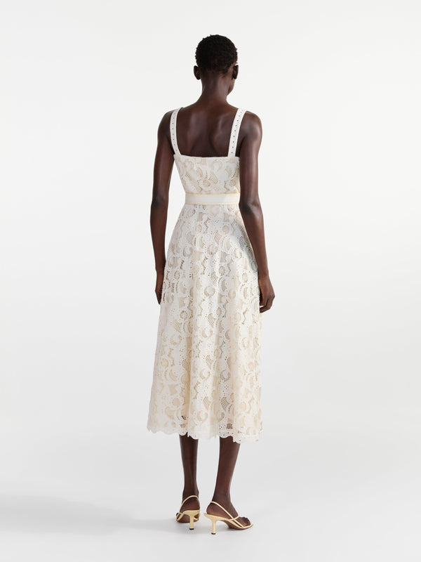 Saloni Fara Dress In Cream Ivory