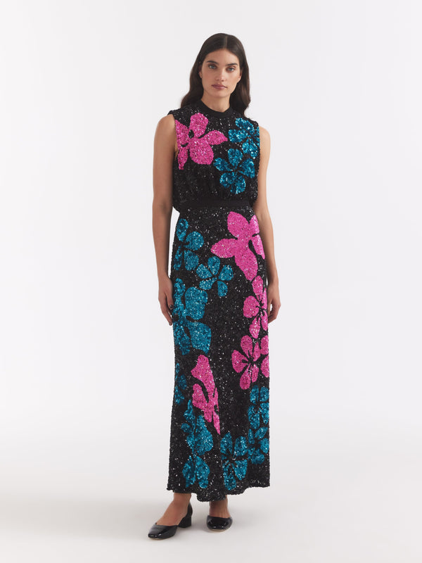 Saloni Fleur F Dress Sequin Hibiscus Embroidery