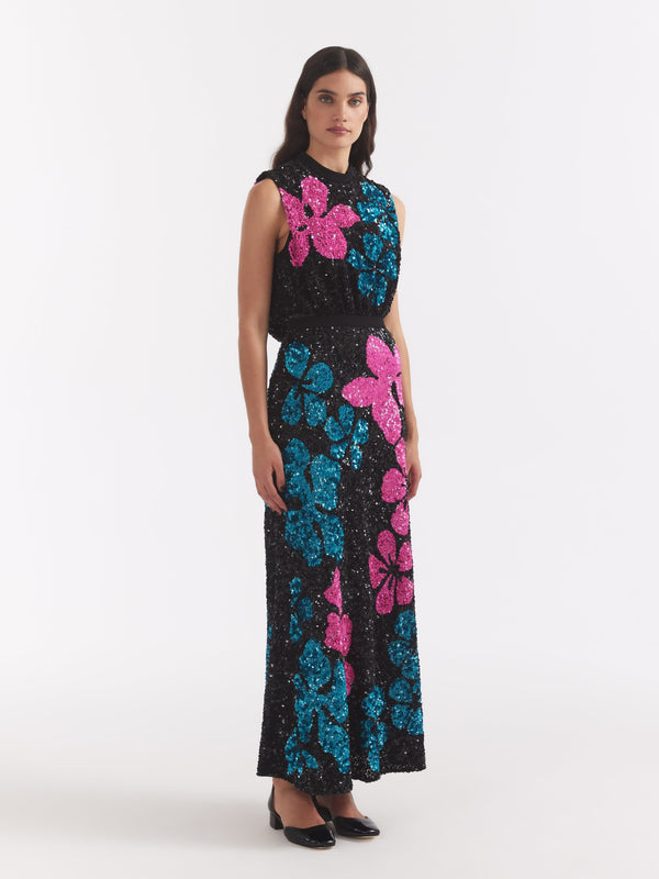 Saloni Fleur F Dress Sequin Hibiscus Embroidery
