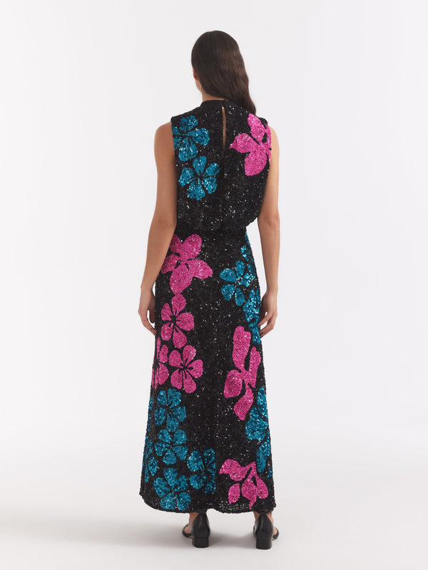Saloni Fleur F Dress Sequin Hibiscus Embroidery