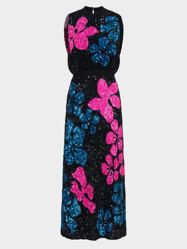 saloni Fleur F Dress Sequin Hibiscus Embroidery