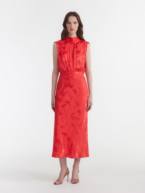 Saloni Fleur Midi Dress In Hot Coral