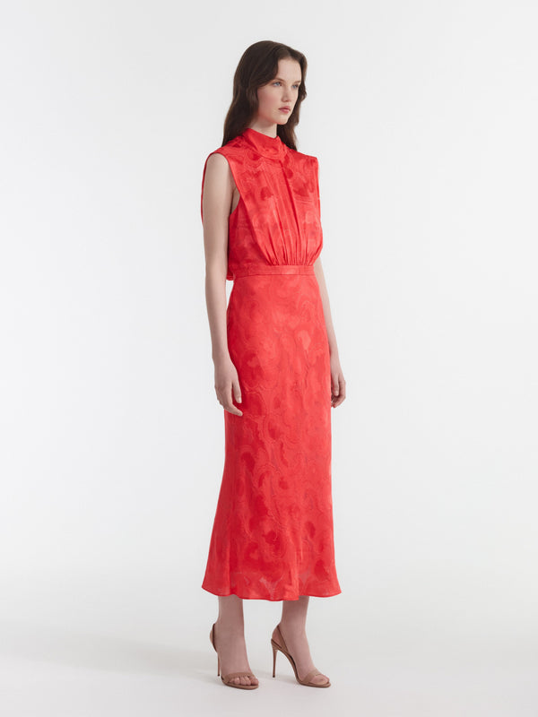 Saloni Fleur Midi Dress In Hot Coral