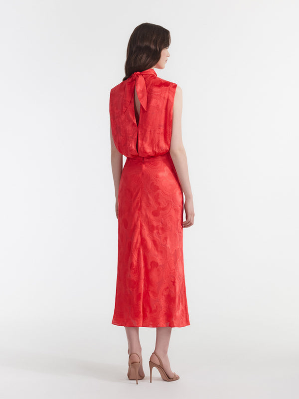 Saloni Fleur Midi Dress In Hot Coral