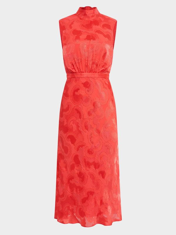 saloni Fleur Midi Dress in Hot Coral