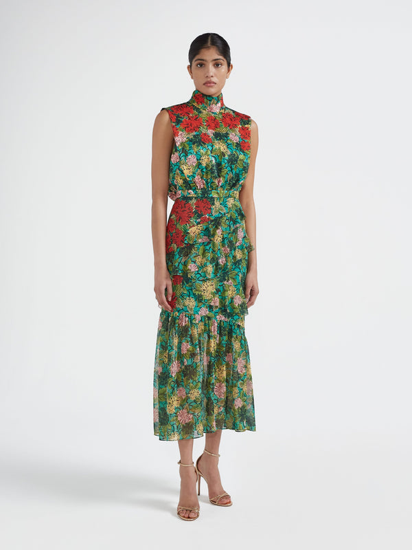 Saloni Fleur Ruffle Dress In Lantana Bloom