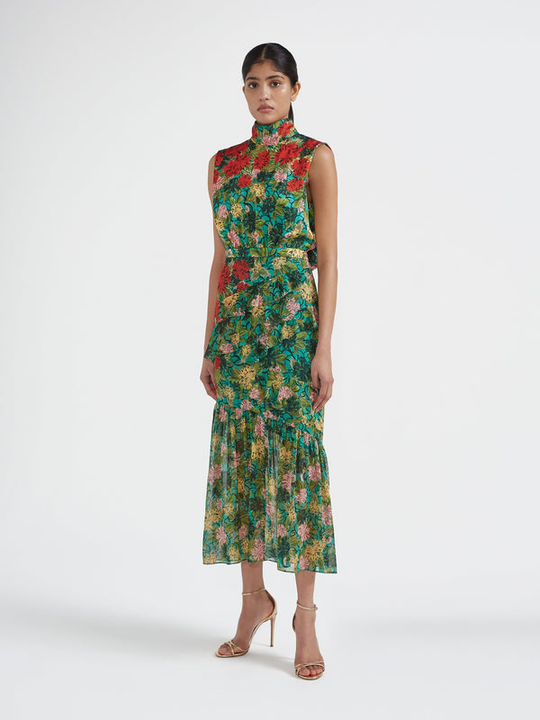 Saloni Fleur Ruffle Dress In Lantana Bloom